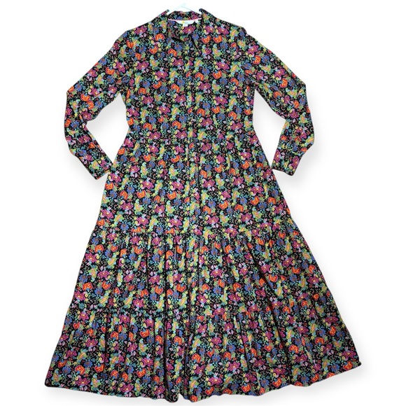 Boden Dresses & Skirts - Boden Cotton Black Floral Tiered Maxi Shirt Dress Sz 8R